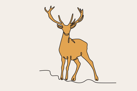 Colored illustration of a deer front view. Deer one-line drawingのイラスト素材