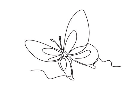A flying butterfly. Butterfly one-line drawingのイラスト素材