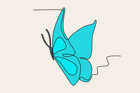 A blue butterfly flies beautifully. Butterfly one-line drawingのイラスト素材