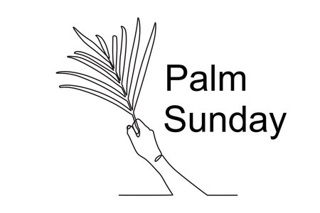 Palm leaves are a symbol of Palm Sunday. palm Sunday one-line drawingのイラスト素材