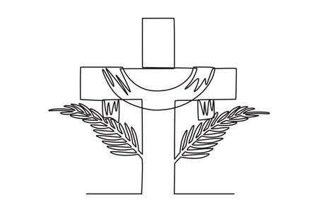 Salip sign and palm leaves on Sunday palm. palm Sunday one-line drawingのイラスト素材