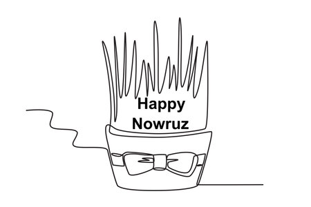 Cake on Nowruz celebration. Nowruz one-line drawingのイラスト素材