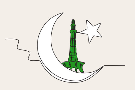 Pakistan on its 70th Independence Day hoisted the flag. Pakistan day one-line drawingのイラスト素材