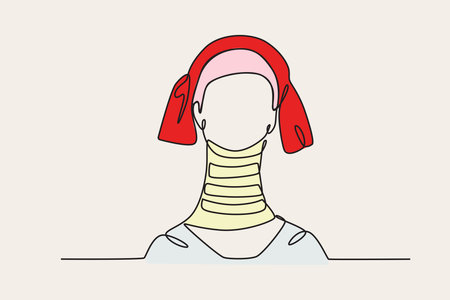 The majority of the Karen Padaung tribe live in Myanmar and Thailand. Tradition one-line drawingのイラスト素材