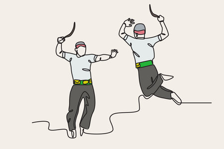 The capable dance is performed carrying a shield. Tradition one-line drawingのイラスト素材