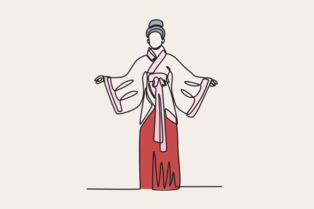A woman wearing Shanghainese fashion. Chinese traditional fashion one-line drawingのイラスト素材