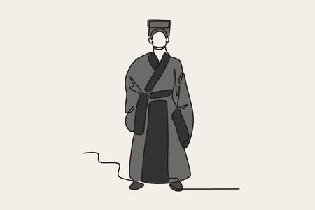 Chinese men's national formal wear since 1929. Chinese traditional fashion one-line drawingのイラスト素材