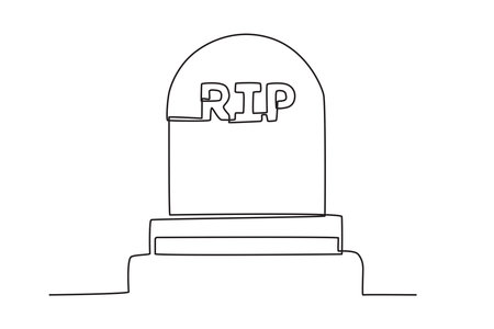 Tombstone on the grave. Burial one-line drawingのイラスト素材