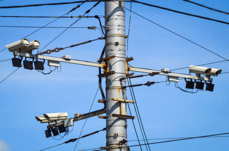Road and lane tracking camera CCTV on city crossroads