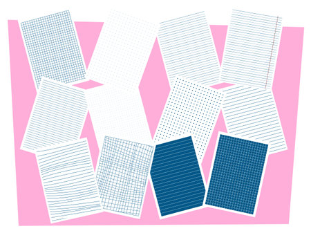 Vector set of paper template for notebook, cell, line, curve line, checklet curve, dot. Use for notepad and bookのイラスト素材