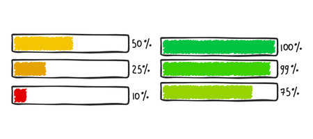Progress loading bar â hand-drawn infographic element showing completion status. Vector illustration isolated on white background. Suitable for UI, web design, and presentations.のイラスト素材