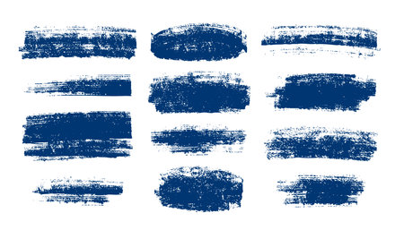 Collection of vector paint bold brush strokes drawn with thick grunge blue lines and rectangular shapes. Grunge highlighter highlighter. Schematic bold horizontal lines. Black paint brush strokes and banners.のイラスト素材