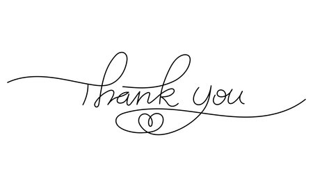 Thank You handwritten text in one line style. Continuous line vector illustration in calligraphy and monoline signature look. Isolated on white background.のイラスト素材