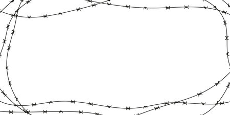 Barbed wire frame for Lent season. Symbolic black and white vector element for pain, sacrifice, or religion themes. Graphic border in sharp minimalist style.のイラスト素材