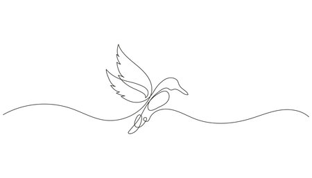 Continuous one line drawing of a flying hummingbird. Minimalist colibri bird vector illustration. Hand-drawn linear animal art. Editable outline. Isolated on white.のイラスト素材