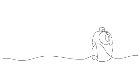 Continuous one line drawing of plastic milk container or gallon. Minimalist hand-drawn design of milk bottle. Dairy packaging icon. Vector illustration. Editable stroke.のイラスト素材