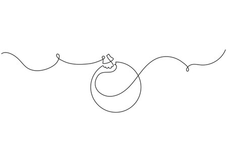 Continuous line snowman Christmas ball decoration. One line art pine tree ornament for Merry Christmas and Happy New Year greeting card. Minimal continuous line icon design.のイラスト素材