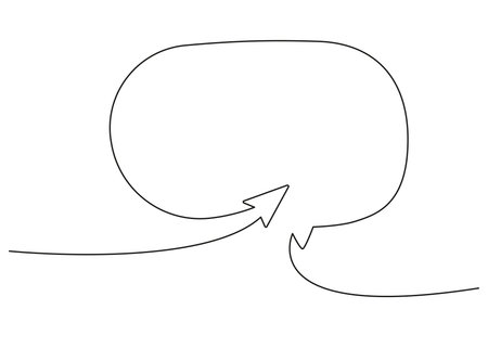 Continuous one line drawing of a speech bubble. Minimal black and white vector illustration made with a single line. Simple linear graphic design element.のイラスト素材