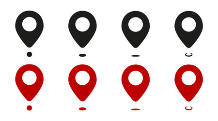 Location or map pin icon set. Collection of GPS pointers and navigation symbols. Vector illustration of location markers for maps, apps, and travel design projects.のイラスト素材