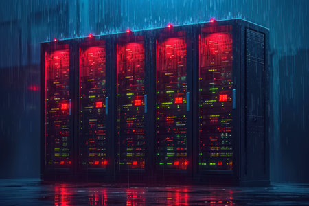 background of a digital server storage with neon lights