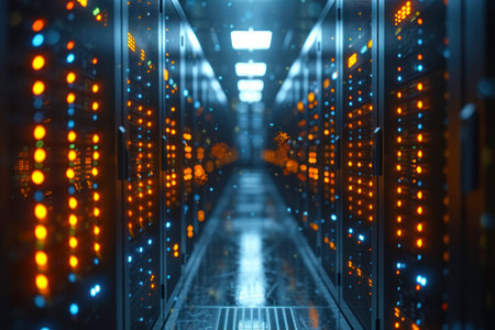 background of a digital server storage with neon lights