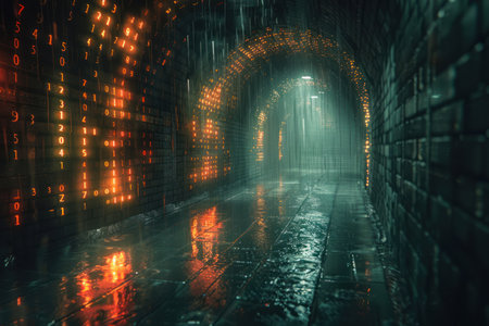 Technology digital background neon lightsの写真素材