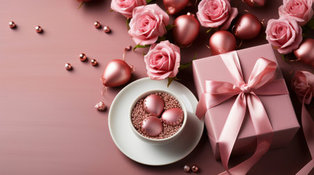 photo of a Valentine gift with heartsの写真素材