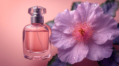 Photo of a perfume bottle with roses in background