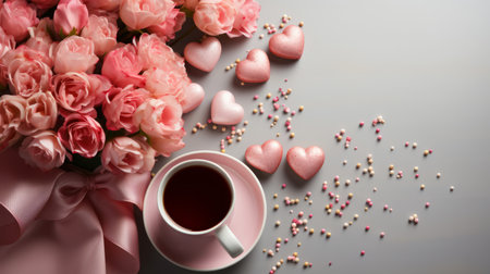 photo of a Valentine gift with heartsの写真素材