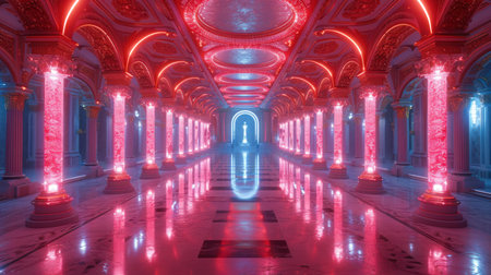 Technology digital background neon lightsの写真素材