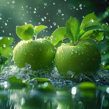 Photo of a fresh apple fruits with water splashの素材