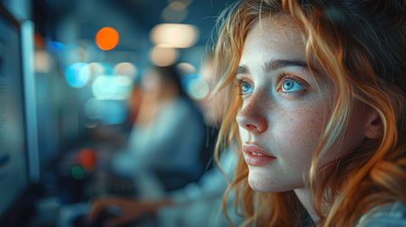 Photo of a focused employee works in an officeの素材