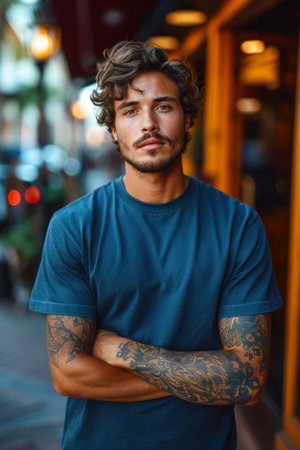 Photo of a man wearing a tshirt with space for the designの素材