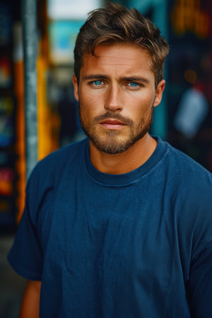 Photo of a man wearing a tshirt with space for the designの素材