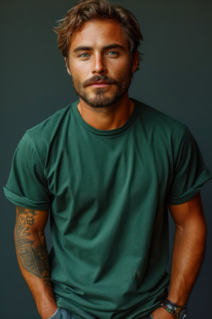 Photo of a man wearing a tshirt with space for the designの素材