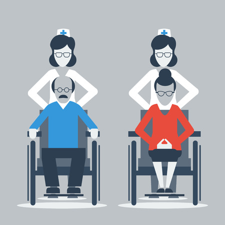 Old man and woman in wheelchairsのイラスト素材