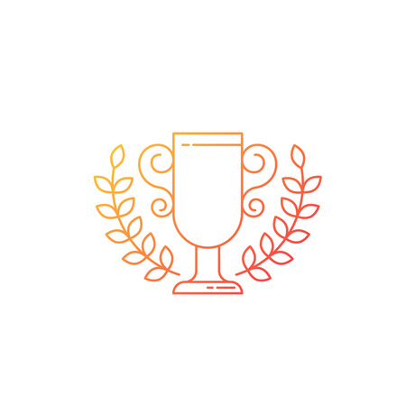 Champion cup with a laurel wreath. Distinction mark. Winner award.のイラスト素材