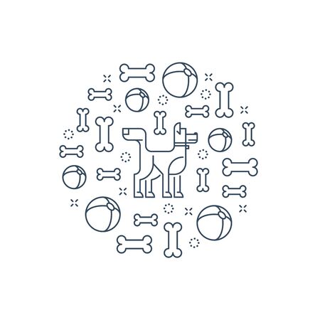 Round label of dog stuff. Pet shop ornament. Dog training center. Advertising template.のイラスト素材