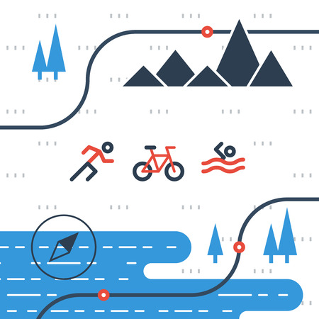 Triathlon icons, outdoor activitiesのイラスト素材