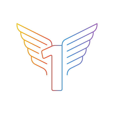 Elegant dynamic number with wings. Linear design. Can be used for any transportation service or in sports areas.のイラスト素材