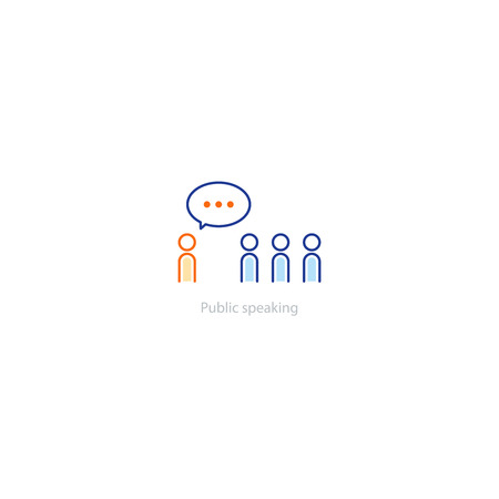 Public speaking, communication concept, linear design illustrationのイラスト素材
