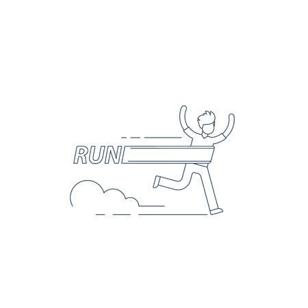 Running man, finish line, first winner, healthy lifestyle, marathon competition, triathlon contest, sport activity eventのイラスト素材