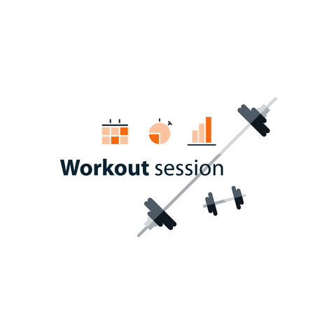 Workout session, exercises in gym, fitness time, barbell push-ups, sport eventのイラスト素材