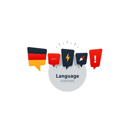 Advertising concept lingual classes. Flat design vector illustrationのイラスト素材