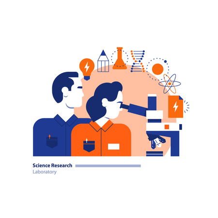 Flat design vector illustration. Scientific study, education conceptのイラスト素材