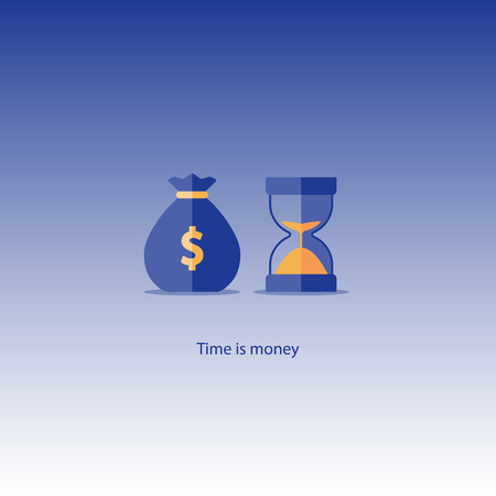 Compound interest, time is money, added value, financial investments in stock market, future income growth concept, revenue increase, money return, pension fund plan, budget management, savings account, banking illustration iconのイラスト素材