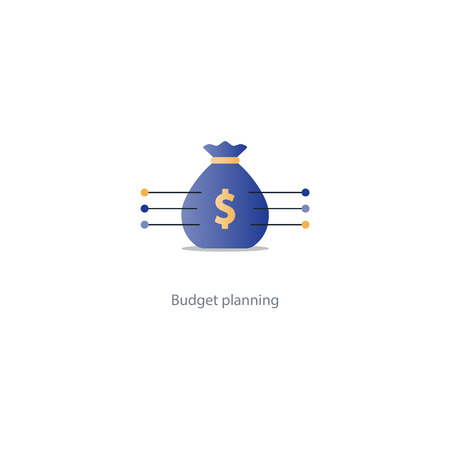 Financial investment plan, money sack icon, interest return, income diversification strategy, pension savings account, budget fund vector illustrationのイラスト素材