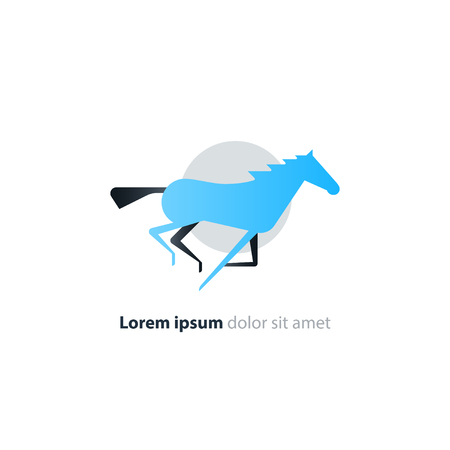 Galloping blue horse logo flat design, speed concept vector iconのイラスト素材