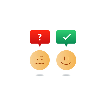 Bad, good experience, happy, unhappy emoji icons, customer support services, feedback concept, positive, negative emotions, vector flat illustrationのイラスト素材