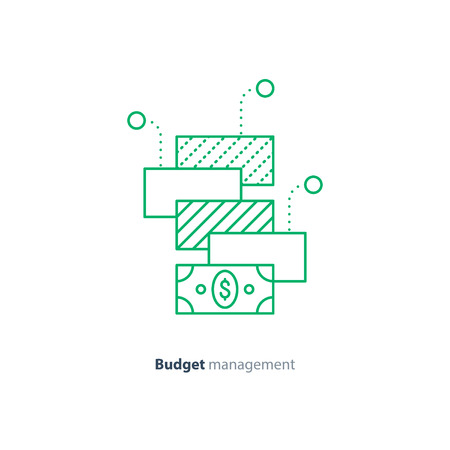 Financial diversification, finance investment, budget planning, investment portfolio, money consolidation concept, vector mono line iconのイラスト素材